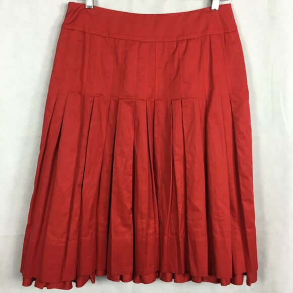 Etcetera Skirt Womens Sz‎ 6 Red Cotton Accordion Pleated A-Line Side Zip Lined - Picture 3 of 7